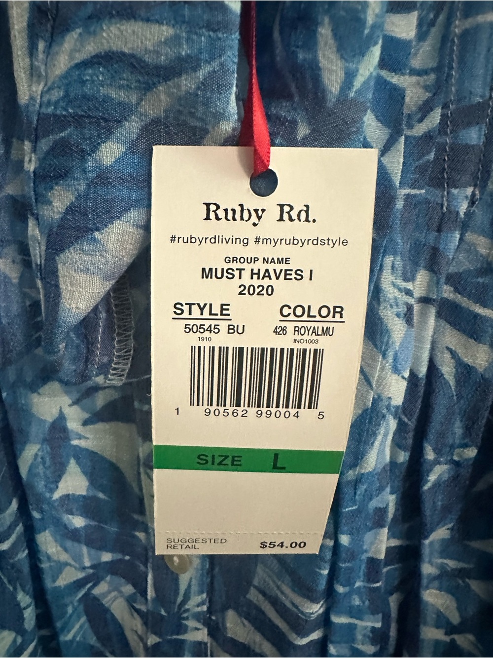 Ruby Rd. Blue Leaf-Print Button Front Shirt - Picture 4 of 6